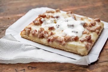 Street food: Traditional hungarian food (langos) at the street market