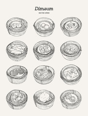 Set of Dim-sum, hand draw sketch vector.