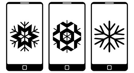 Three Mobilephones with black snow flakes on them