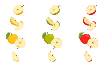 Falling apples on white background. Vector illustration.