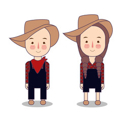 Cowboy and cowgirl. Farmer America USA. Funny cartoon and vector characters, isolated objects