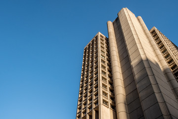 Brutalism in architecture in morning light