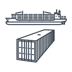 thin line icon container cargo ship