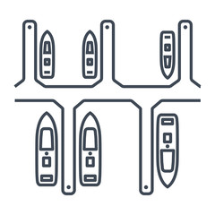 thin line icon marina berth, pier, harbor with ships and boat