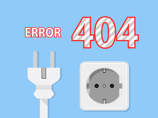 Electric Plug and Socket unplugged - flat line design 404 error