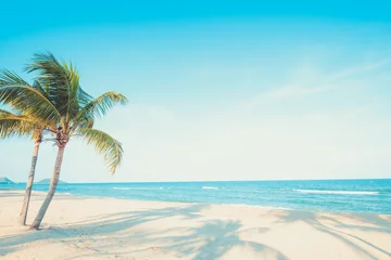 Fotobehang Prachtig landschap van kokospalm op tropisch strand (zeegezicht) in de zomer. Zomer achtergrond concept. © jakkapan