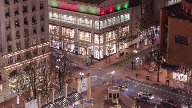 Busy intersection Time Lapse Portland, Oregon USA. View from above 4K.