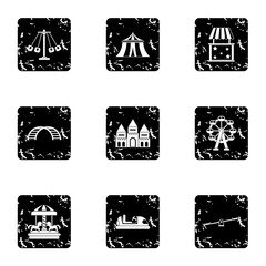 Children rides icons set. Grunge illustration of 9 children rides vector icons for web