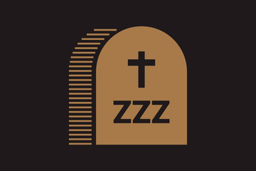 tombstone with cross in illustration of flat minimalist style