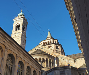 Obraz premium Bergamo, the old town. One of the beautiful city in Italy. The bell tower and the dome of the Santa Maria Maggiore Cathedral