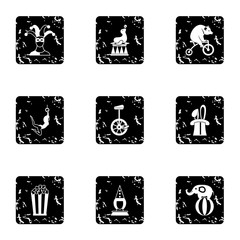 Concert in circus icons set. Grunge illustration of 9 concert in circus vector icons for web