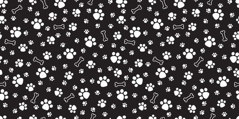 Dog Paw Seamless pattern vector bone isolated puppy cat repeat wallpaper tile background illustration black