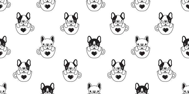 Dog seamless pattern vector french bulldog pug isolated cup heart valentine background wallpaper doodle