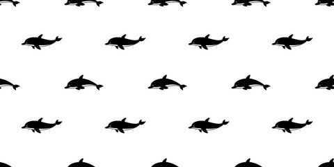 Obraz na płótnie Canvas dolphin seamless pattern vector fish illustration whale shark fin scarf isolated tile background repeat wallpaper black