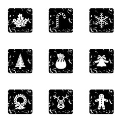 Holiday icons set. Grunge illustration of 9 holiday vector icons for web