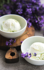 Ice cream and lavender flowers