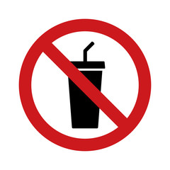 No outside drinks or soda pop with red banned sign and a cup with straw flat vector icon