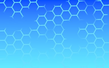 Fototapeta premium Translucent, with breaks, honeycomb on a gradient blue sky background. Perspective view on polygon look like honeycomb. Isometric geometry. 3D illustration