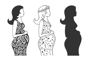 Set silhouettes of a pregnant girl.