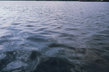 Landscape lake. Texture of water. The lake is at dawn. The mouth of the river at the confluence of the lake.