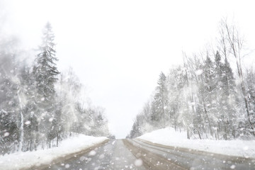 Winter landscape of country fields and roads