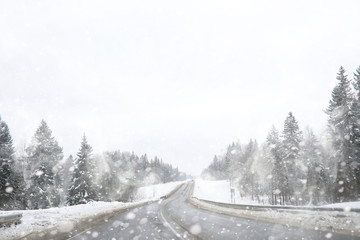 Fototapeta premium Winter landscape of country fields and roads