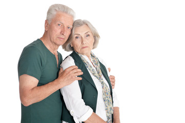 Senior couple husband and wife on white background
