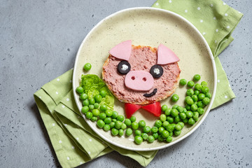 Funny sandwich for kids shaped pig