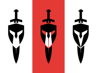 Set Gladiator Sword Helmet Warrior Logo Icon Vector - obrazy, fototapety, plakaty