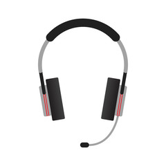 Headphones vector illustration, flat cartoon headset with mic isolated