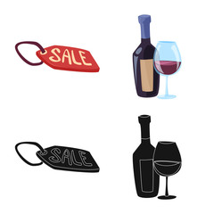 Vector illustration of food and drink sign. Set of food and store stock symbol for web.