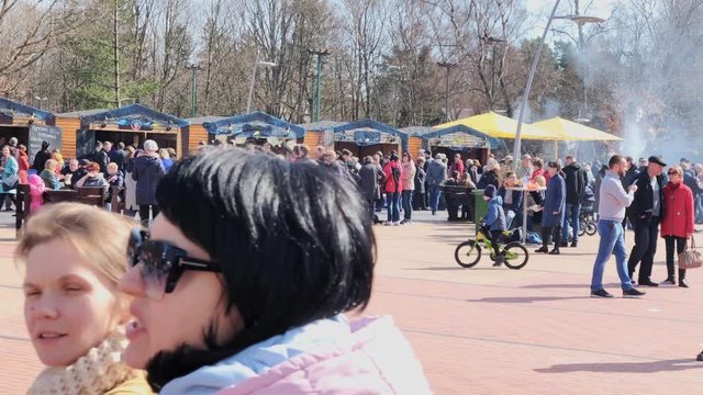 Svetlogorsk, Russia - March 29, 2018: People visit weekend market at day time