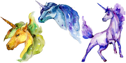 Cute unicorn horse. Watercolor background illustration set. Watercolour drawing fashion aquarelle isolated. © yanushkov