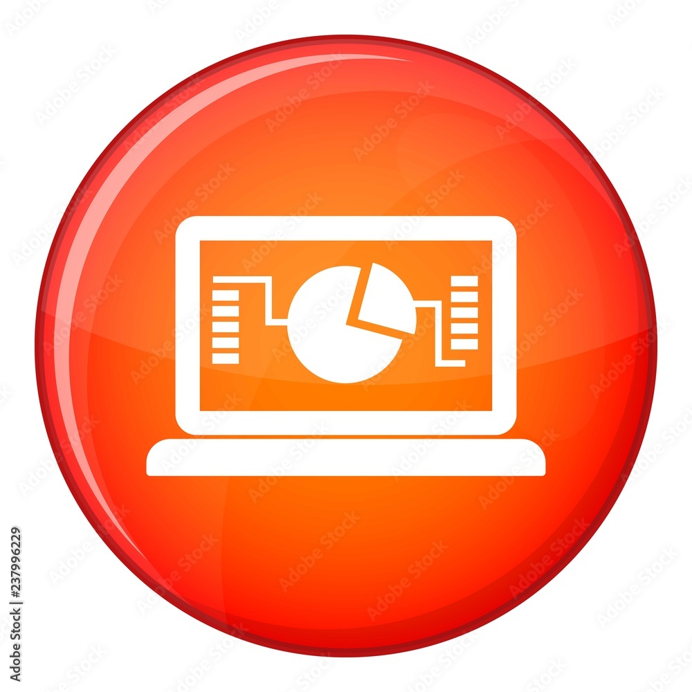 Poster laptop with business graph icon in red circle isolated on white background vector illustration