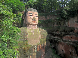 Leshan Giant Buddha.The world's largest stone carving Buddha statue (71 metres tall), 8th century...