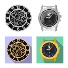Vector design of clock and time symbol. Set of clock and circle vector icon for stock.