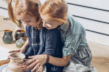 master class from children. close up photo. education and learning concept. close up side view photo