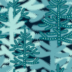 Christmas seamless pattern with stylized snowy Christmas trees.