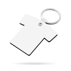 Blank key ring isolated on white background. Key chain for your design. Clipping paths object. ( Shirt shape )