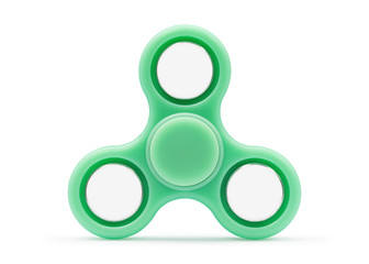 Green fidget spinner isolated on white background. Stress relieving toy
