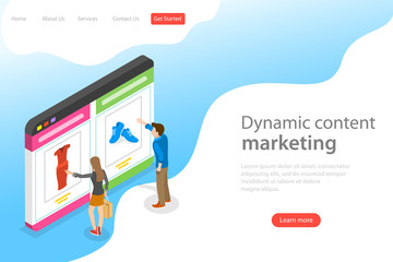 Isometric flat vector landing page template of behavioral digital marketing, dynamic or personalized content.