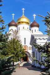 Fototapeta na wymiar Ukrainian Orthodox Church of the Moscow Patriarch, Holy Assumption Odessa Patriarchal Monastery. This is one of the main attractions of the city