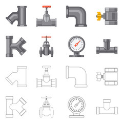 Vector design of pipe and tube logo. Set of pipe and pipeline stock symbol for web.