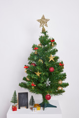 Christmas Tree Concept Interior Room with Decoration on White Background.