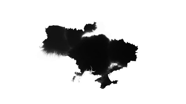 Map of Ukraine formed by ink drops on black background