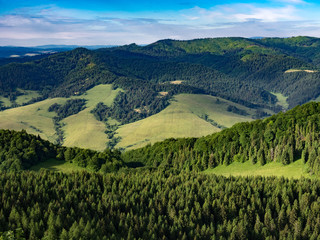 View from Mount Wysoka (Vysoke Skalky), Pieniny, Slovakia-Poland border. View to the south.