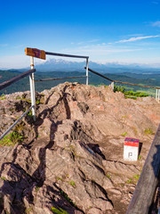 Fototapeta na wymiar Viewpoint on mount Wysoka (Vysoke Skalky) and High Tatra in background. Pieniny Mountains, Slobakia-Poland border.