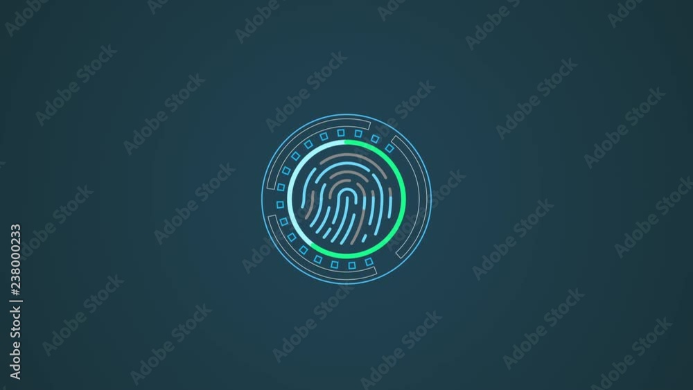 Poster futuristic fingerprint scanner with icon of devices connected to it, concept of login