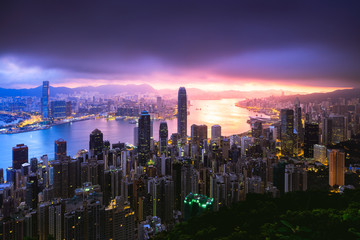 Fototapeta premium Hong Kong Sunrise, View from The peak, Hong Kong