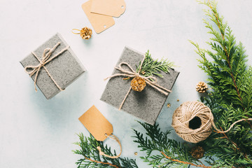 Gift boxes on a blue background.